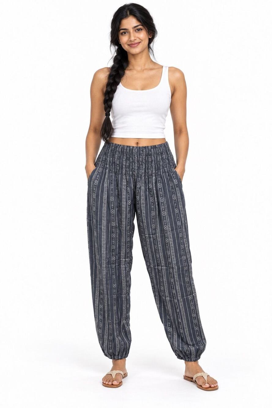 Women’s Grey Patterned Elastic-Waist Joggers